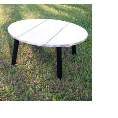 Oval table with steel legs 620x570x300mm; table top: whitewash finish, metal legs: powder coated