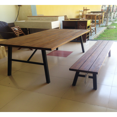 dining set of Rectangle table 1800x900x760mm and 02 Bench 1800x320x450mm, finishing: oil