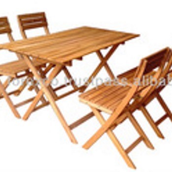 Wooden Set of 1 Rectangular Table and 4 Folding chairs